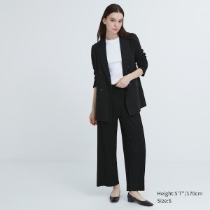 Uniqlo Plissert Rett Bukse Dame Svarte | 5763-KLSRD