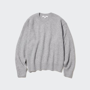 Uniqlo Premium Lambswool Crew Neck Long-Sleeve Gensere Dame Grå | 2970-SCXNZ