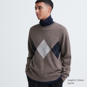 Uniqlo Premium Lambswool Crew Neck Long-Sleeve Gensere Herre Brune | 9872-MKVEW