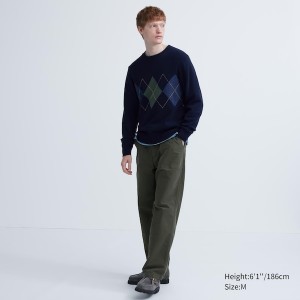 Uniqlo Premium Lambswool Crew Neck Long-Sleeve Gensere Herre Marineblå | 0641-XRTFN