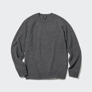 Uniqlo Premium Lambswool Crew Neck Long Sleeve Gensere Herre Mørke Grå | 3852-ZBQOP