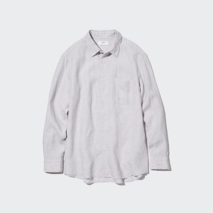 Uniqlo Premium Linen Long-Sleeve Skjorte Herre Grå | 0836-FGOVE