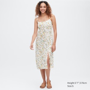 Uniqlo Printed Front Slit Camisole Kjole Dame Hvite | 0124-UFOSL