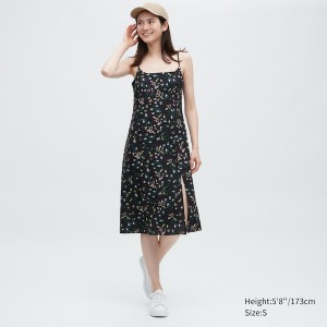 Uniqlo Printed Front Slit Camisole Kjole Dame Svarte | 3059-ZGVJM