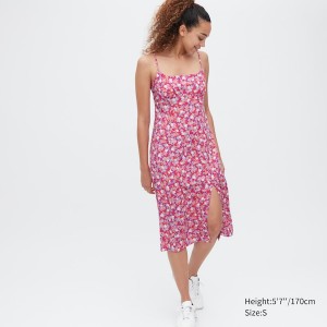 Uniqlo Printed Front Slit Camisole Kjole Dame Rosa | 7354-RUYGI