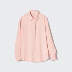 Uniqlo Rayon Long-Sleeve Skjorte Dame Rosa | 3596-TOSQR