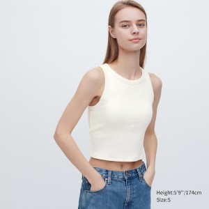 Uniqlo Ribbet Cropped Ermeløse Bra Topper Dame Hvite | 3540-AHEGW