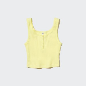 Uniqlo Ribbet Henley Neck Cropped Tank Topper Dame Gul | 2638-FQXZV