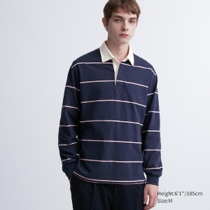 Uniqlo Rugger Long-Sleeve Polo Skjorte Herre Marineblå | 6972-DFXIE