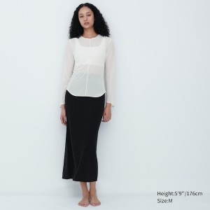 Uniqlo Sheer Crew Neck Long-Sleeve T-skjorte Dame Hvite | 2451-VUBEF