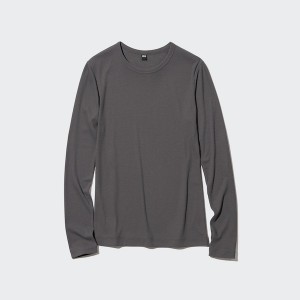 Uniqlo Sheer Jersey Crew Neck Long-Sleeve T-skjorte Dame Mørke Grå | 1435-SGLBV