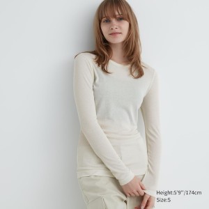 Uniqlo Sheer Jersey Crew Neck Long-Sleeve T-skjorte Dame Hvite | 3105-WGAFJ