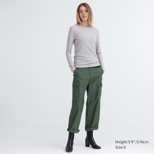 Uniqlo Sheer Jersey Crew Neck Long-Sleeve T-skjorte Dame Hvite | 6105-XGEHV