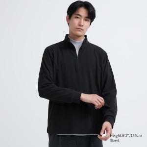 Uniqlo Smooth Fleece Half-Zip Long-Sleeve T-skjorte Herre Svarte | 7340-MNHRL