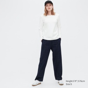 Uniqlo Smooth Stretch Bomull Crew Neck Long-Sleeve T-skjorte Dame Hvite | 3468-EQFPW