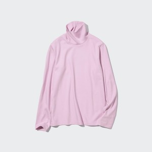 Uniqlo Smooth Stretch Bomull Turtleneck Long-Sleeve T-skjorte Dame Rosa | 2367-FXTVI