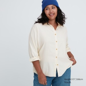 Uniqlo Soft Brushed Long-Sleeve Skjorte Dame Hvite | 3921-IAWLF