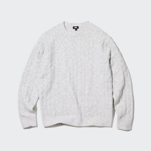 Uniqlo Souffle Yarn Cable Crew Neck Gensere Herre Hvite | 4026-MYCVS