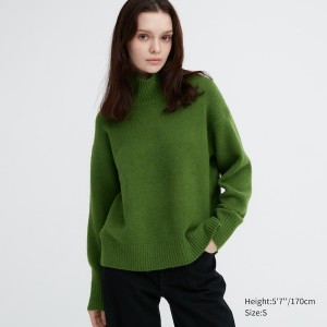 Uniqlo Souffle Yarn High Neck Long-Sleeve Gensere Dame Grønn | 3021-TCPMG