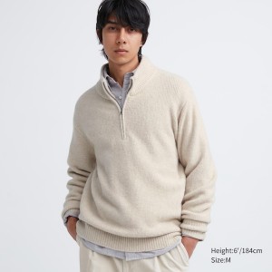 Uniqlo Souffle Yarn Long-Sleeve Half-Zip Gensere Herre Beigwe | 8631-AFKGM