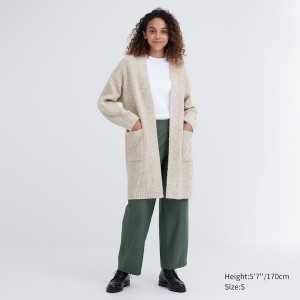 Uniqlo Strikket Long Frakker Dame Hvite | 3652-PJOCY