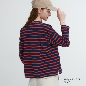 Uniqlo Stripete Long-Sleeve T-skjorte Dame Rød | 5823-OTGFW