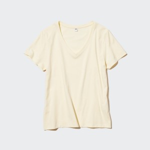 Uniqlo Supima® Bomull V-Neck Kort-Sleeve T-skjorte Dame Gul | 4968-SXQBJ