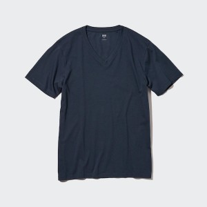 Uniqlo Supima® Bomull V-Neck Kort-Sleeve T-skjorte Herre Marineblå | 8593-DXQAK