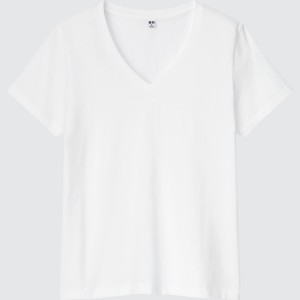 Uniqlo Supima® Bomull V-Neck Kort-Sleeve T-skjorte Dame Hvite | 1698-AFGJU