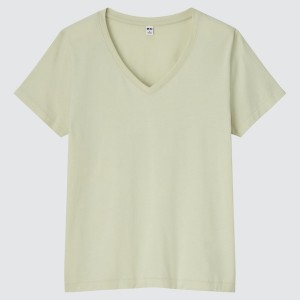 Uniqlo Supima® Bomull V-Neck Kort-Sleeve T-skjorte Dame Grønn | 2851-OEBJU