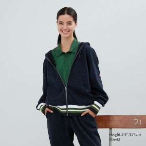 Uniqlo Sweat Full-Zip Long-Sleeve Gensere Dame Marineblå | 9057-PCEIW