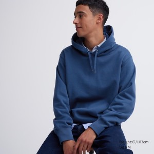 Uniqlo Sweat Pullover Long-Sleeve Hettegenser Herre Blå | 5237-IPRJU