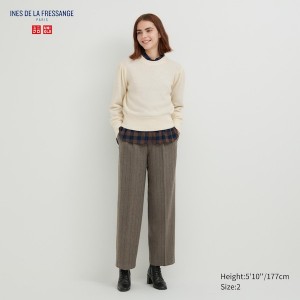 Uniqlo Tweed Brede-Fit Plissert Bukse Dame Brune | 6802-HQBIC