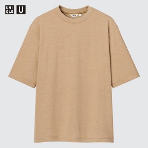 Uniqlo U AIRism Bomull Stripete Crew Neck Oversized T-skjorte Herre Aprikos | 9348-AJOPM