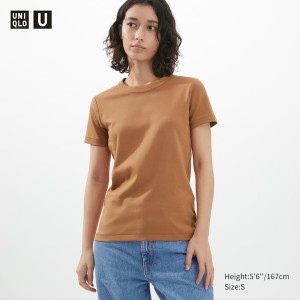 Uniqlo U Crew Neck Kort-Sleeve T-skjorte Dame Oransje | 2587-AYXNT