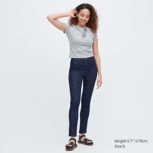 Uniqlo Ultra Stretch Denim Leggings Bukse Dame Marineblå | 5019-KWVHZ