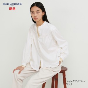 Uniqlo Volume Long Sleeve Skjorte Dame Hvite | 7850-ORXNQ