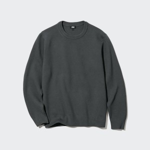 Uniqlo Washable Milano Ribbet Crew Neck Gensere Herre Mørke Grå | 2756-GIDAJ