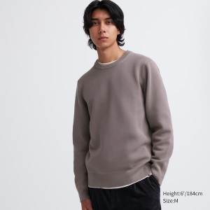 Uniqlo Washable Milano Ribbet Crew Neck Gensere Herre Grå | 0214-GKJXN