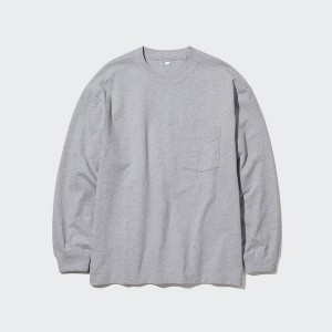 Uniqlo Washed Bomull Crew Neck Long-Sleeve T-skjorte Herre Grå | 7846-ZORFC