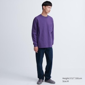 Uniqlo Washed Bomull Crew Neck Long-Sleeve T-skjorte Herre Grå | 3089-ILNOH