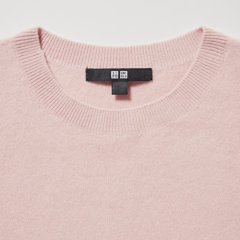 Uniqlo 3D Knit Cashmere Crew Neck Long-Sleeve Gensere Dame Rosa | 2430-BMSDN