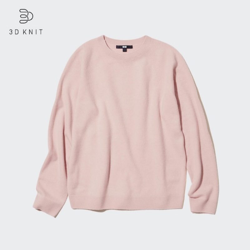 Uniqlo 3D Knit Cashmere Crew Neck Long-Sleeve Gensere Dame Rosa | 2430-BMSDN