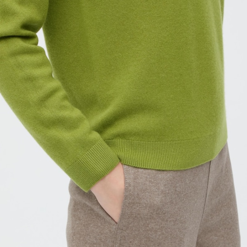 Uniqlo 3D Knit Cashmere Crew Neck Long-Sleeve Gensere Dame Grønn | 0876-VDINZ