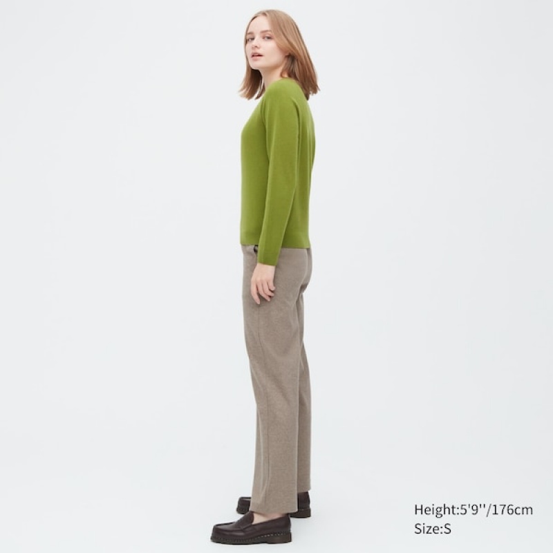 Uniqlo 3D Knit Cashmere Crew Neck Long-Sleeve Gensere Dame Grønn | 0876-VDINZ