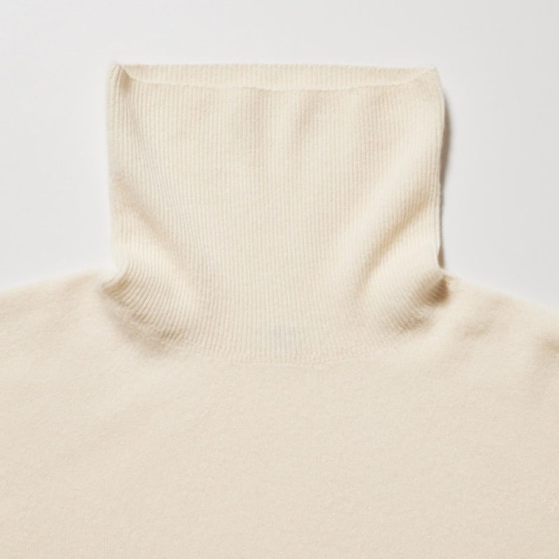 Uniqlo 3D Knit Cashmere Turtleneck Long-Sleeve Gensere Dame Hvite | 4682-JIUHO