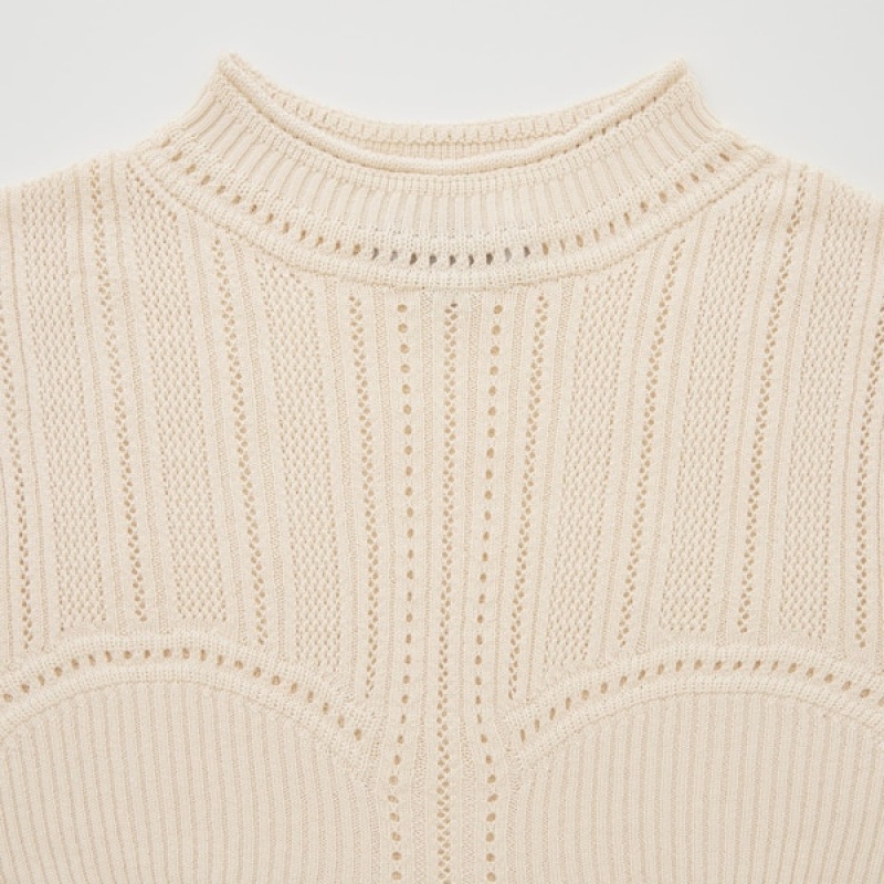 Uniqlo 3D Knit Mesh Half-Sleeve Gensere Dame Beige | 0854-OEIXH