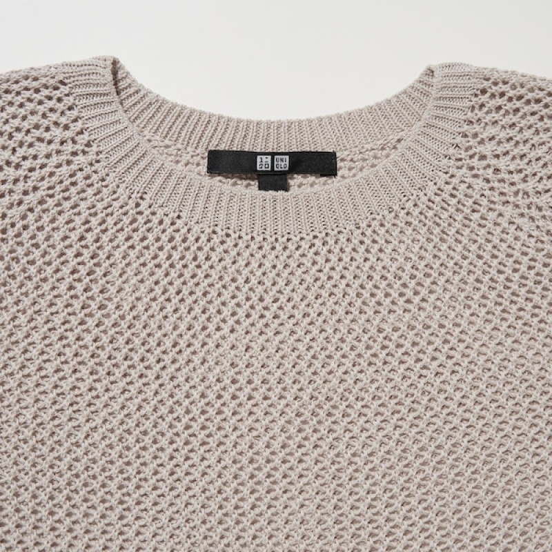 Uniqlo 3D Knit Mesh Long-Sleeve Crew Neck Gensere Dame Beige | 9725-CKPGV