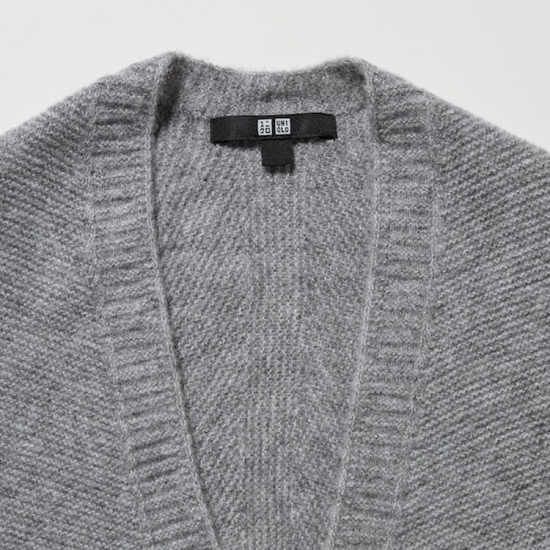 Uniqlo 3D Knit Souffle Yarn Long-Sleeve Cardigan Dame Grå | 7049-JFXDV