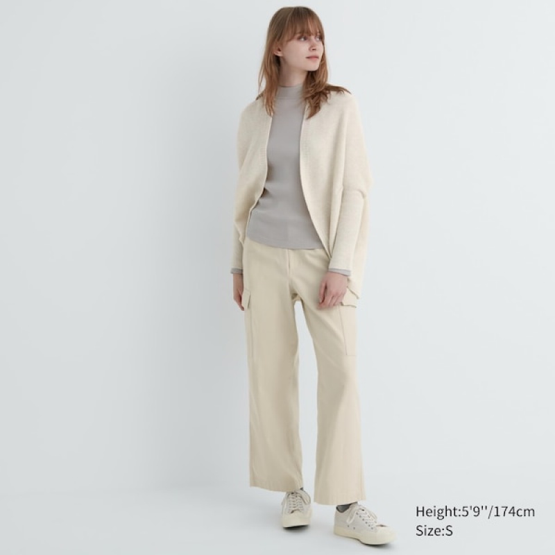 Uniqlo 3D Knit Souffle Yarn Long-Sleeve Cardigan Dame Hvite | 8152-BHWQN